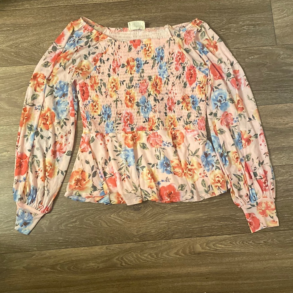 floral pink long sleeve blouse